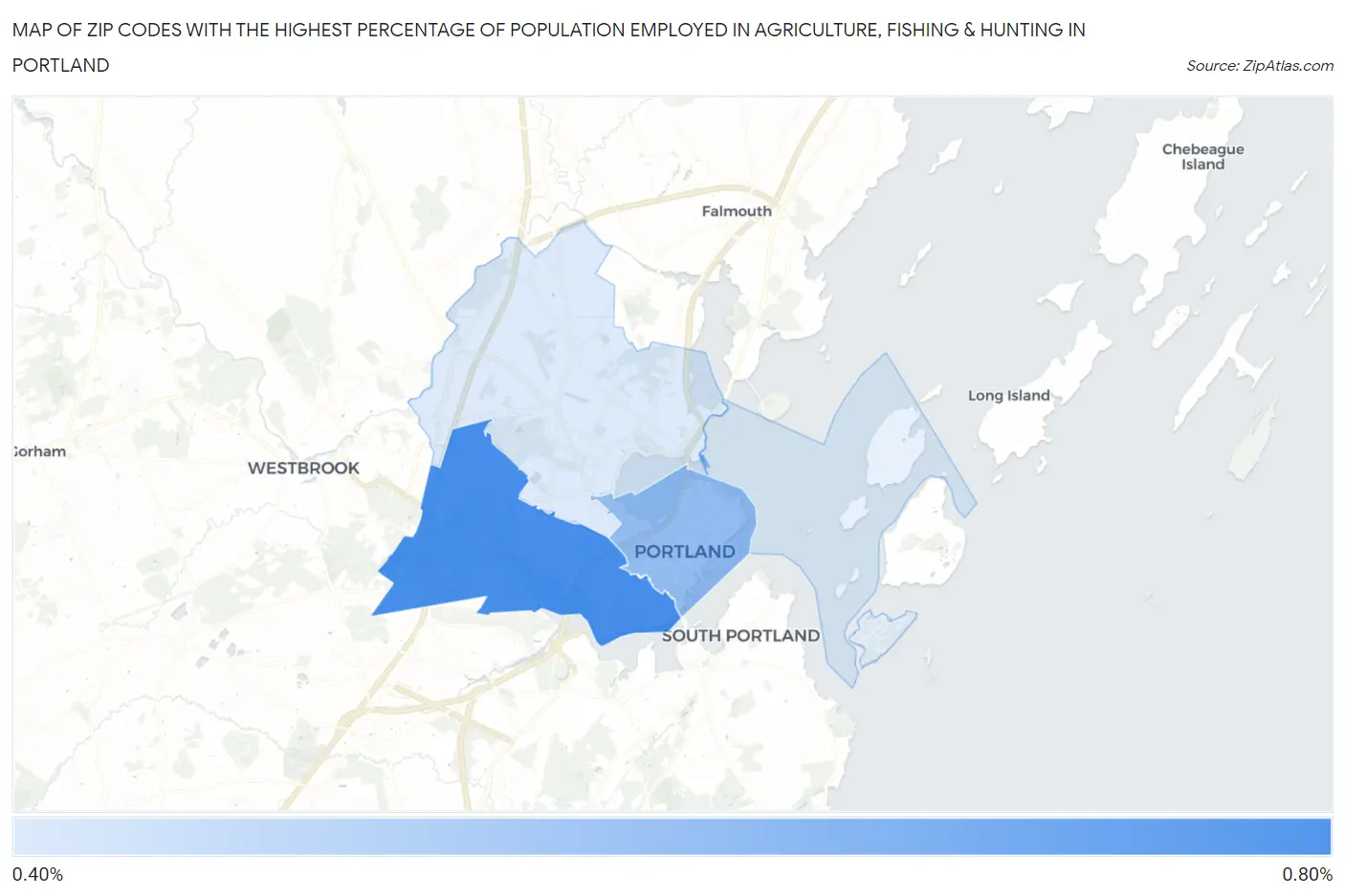 Zip Codes with the Highest Percentage of Population Employed in Agriculture, Fishing & Hunting in Portland Map