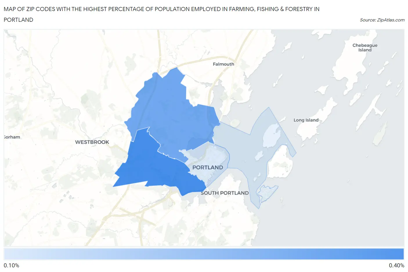 Zip Codes with the Highest Percentage of Population Employed in Farming, Fishing & Forestry in Portland Map