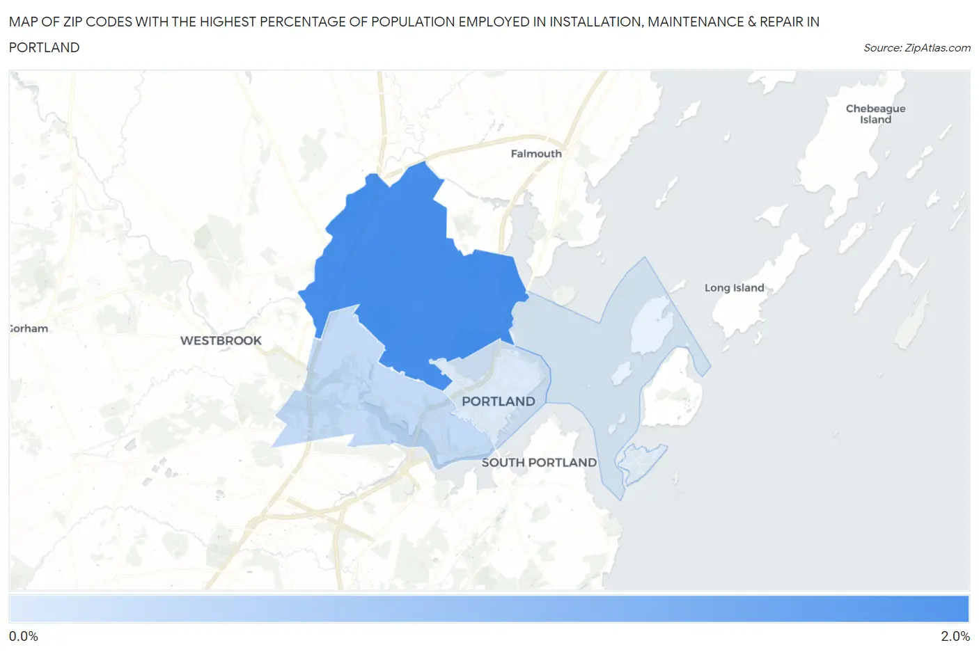 Zip Codes with the Highest Percentage of Population Employed in Installation, Maintenance & Repair in Portland Map