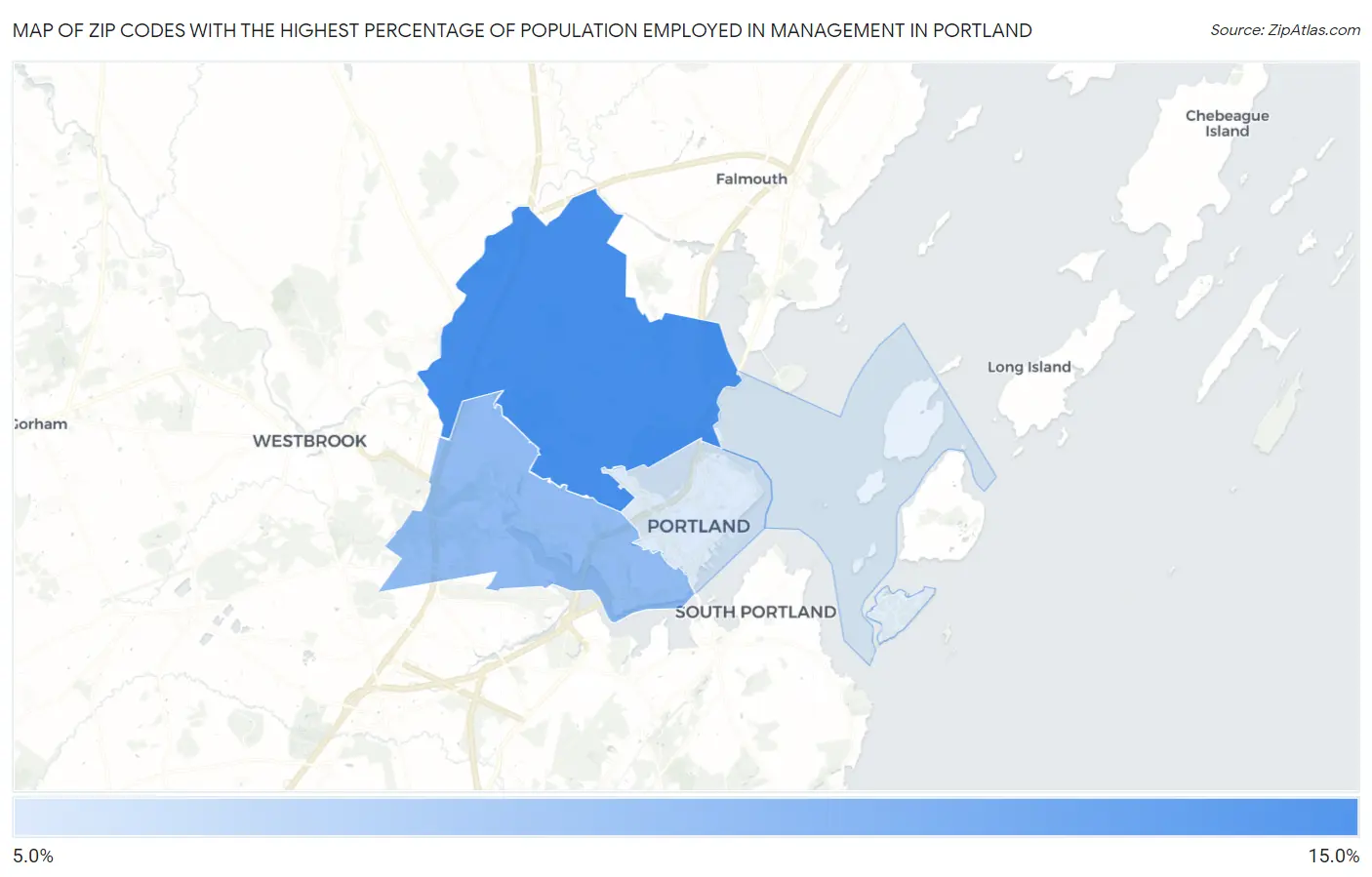 Zip Codes with the Highest Percentage of Population Employed in Management in Portland Map