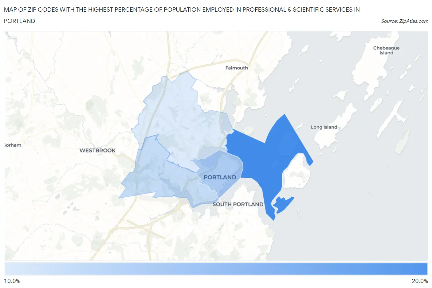 Zip Codes with the Highest Percentage of Population Employed in Professional & Scientific Services in Portland Map