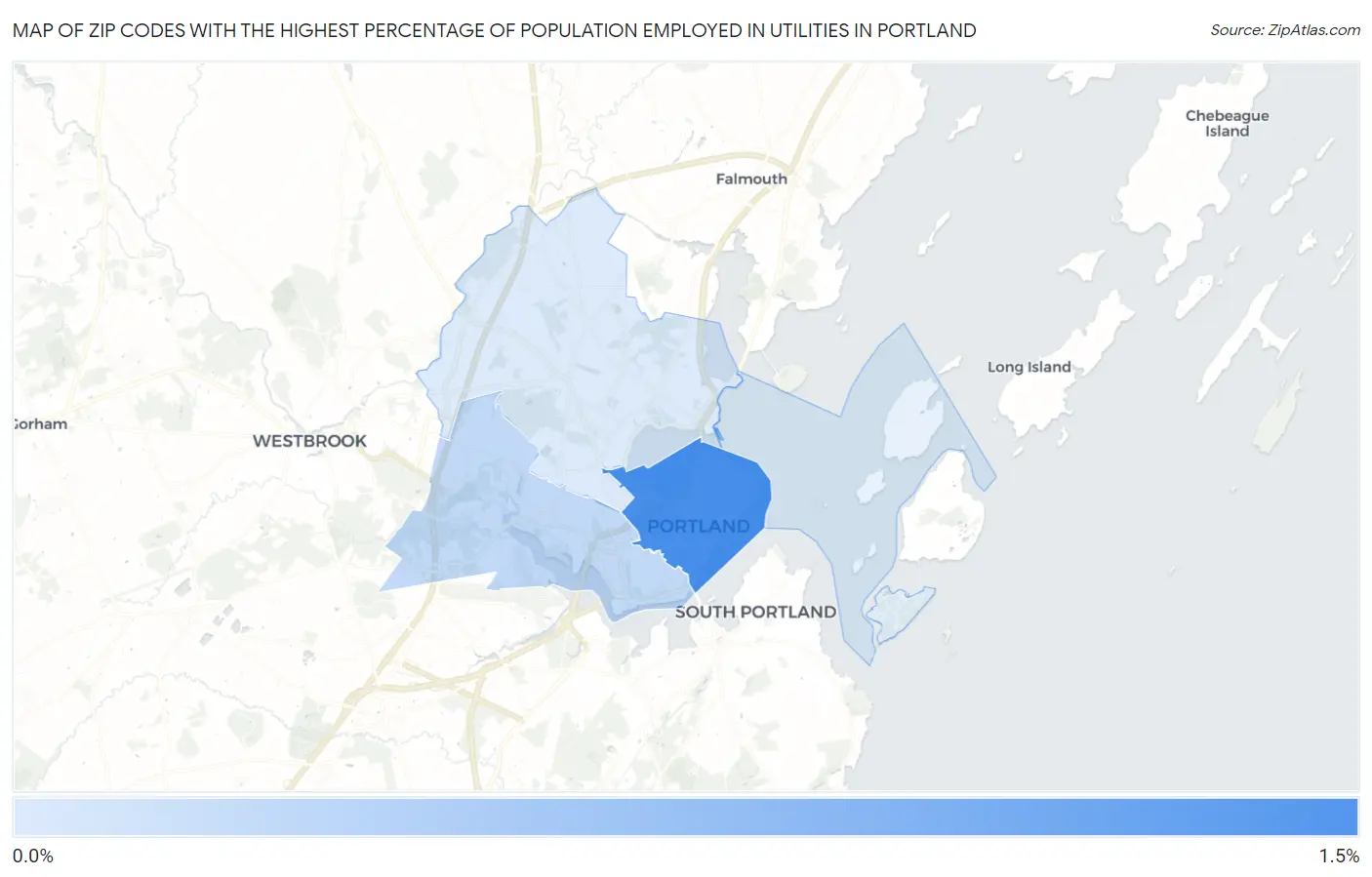 Zip Codes with the Highest Percentage of Population Employed in Utilities in Portland Map