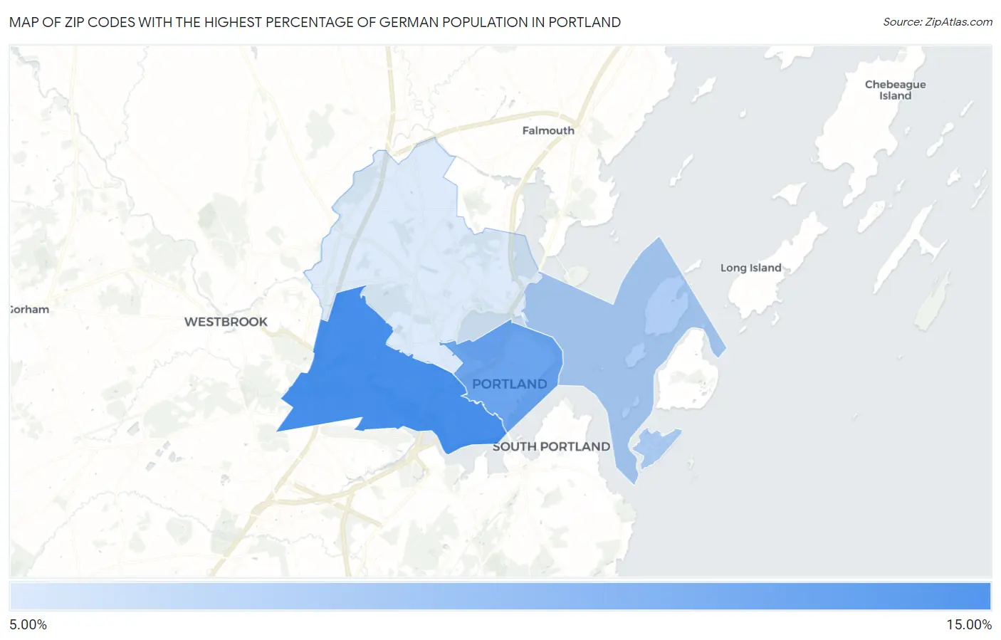Zip Codes with the Highest Percentage of German Population in Portland Map