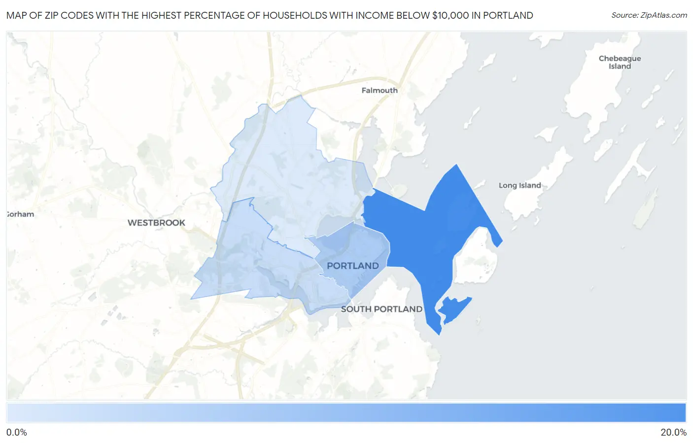 Zip Codes with the Highest Percentage of Households with Income Below $10,000 in Portland Map