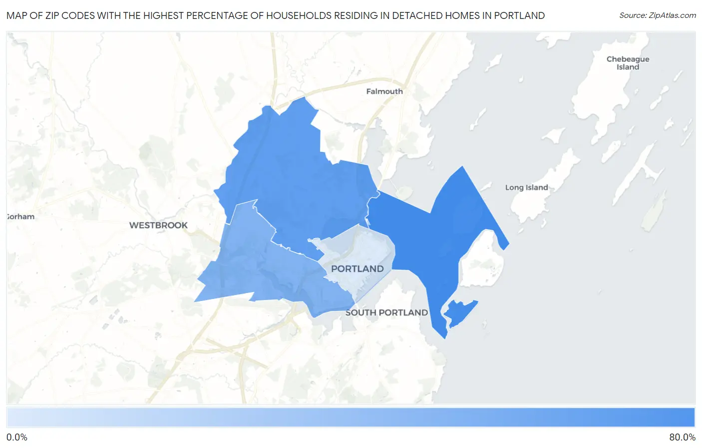 Zip Codes with the Highest Percentage of Households Residing in Detached Homes in Portland Map