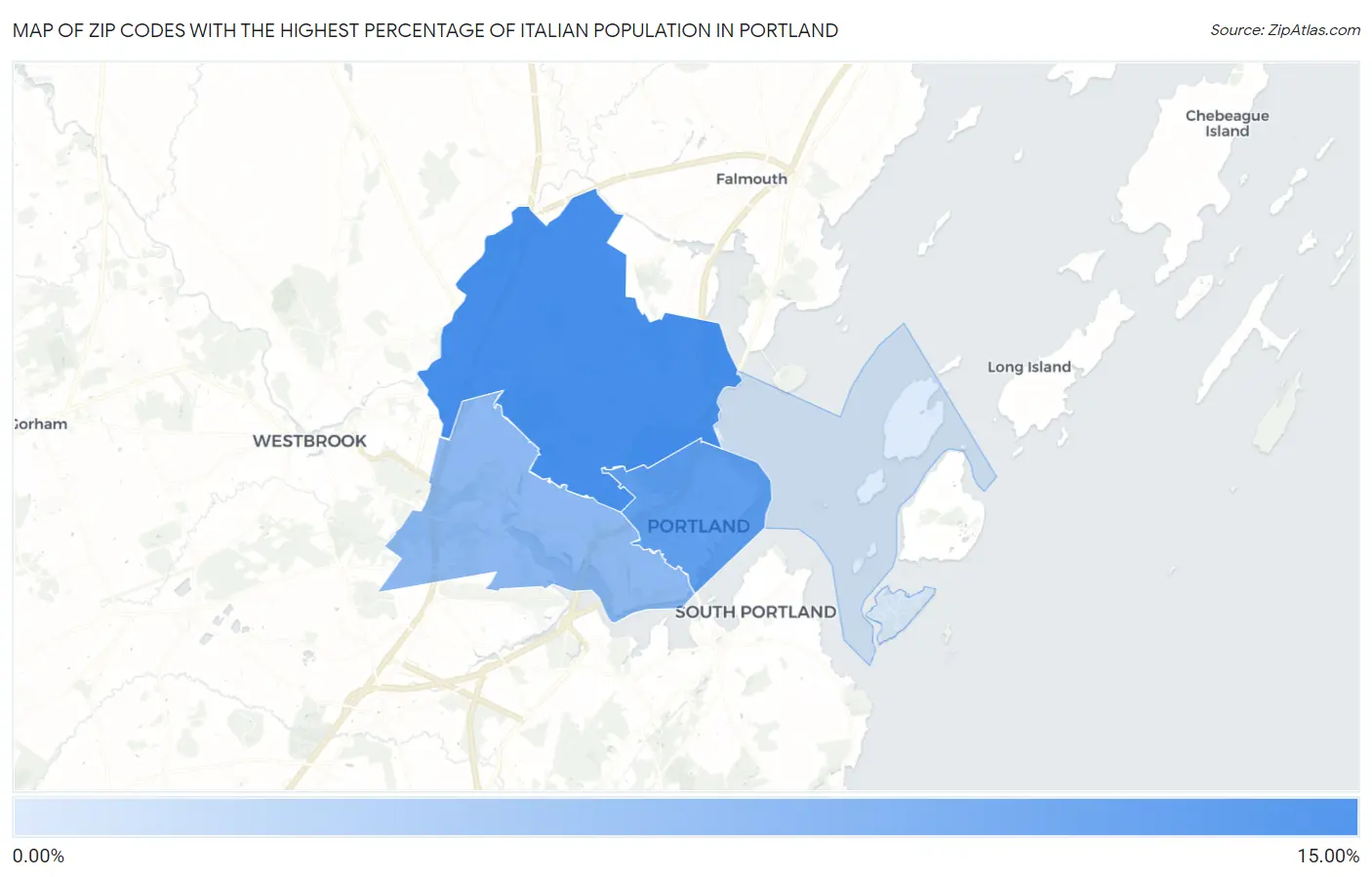 Zip Codes with the Highest Percentage of Italian Population in Portland Map