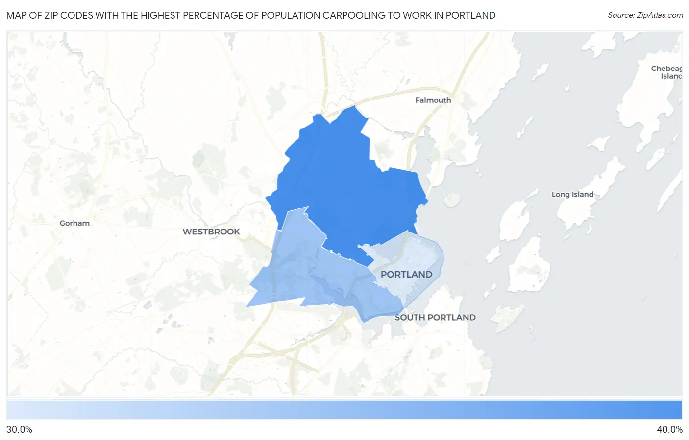 Zip Codes with the Highest Percentage of Population Carpooling to Work in Portland Map