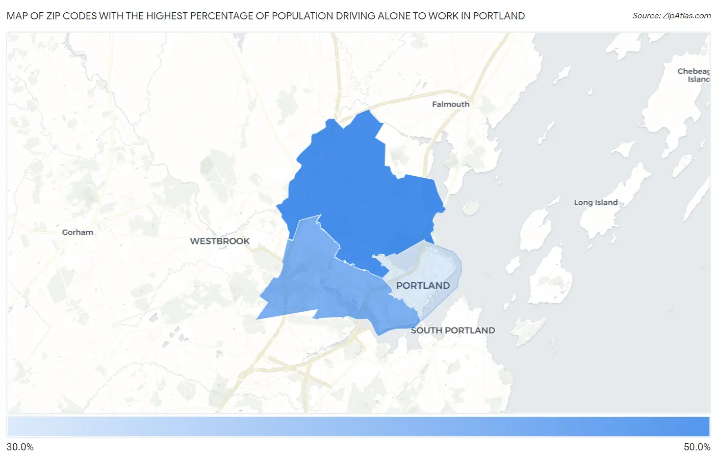 Zip Codes with the Highest Percentage of Population Driving Alone to Work in Portland Map