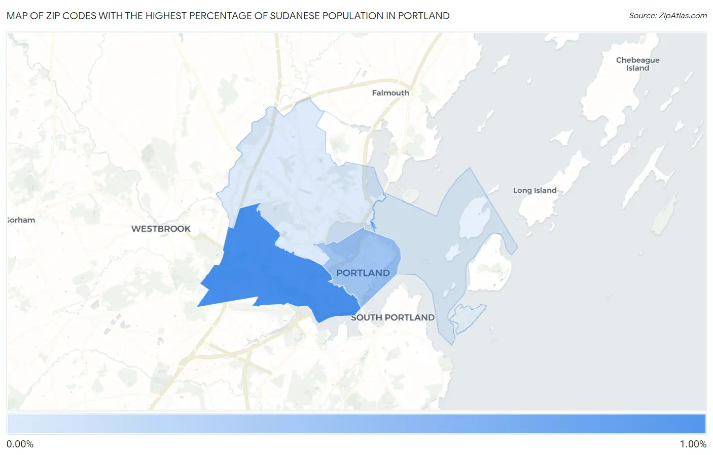 Zip Codes with the Highest Percentage of Sudanese Population in Portland Map