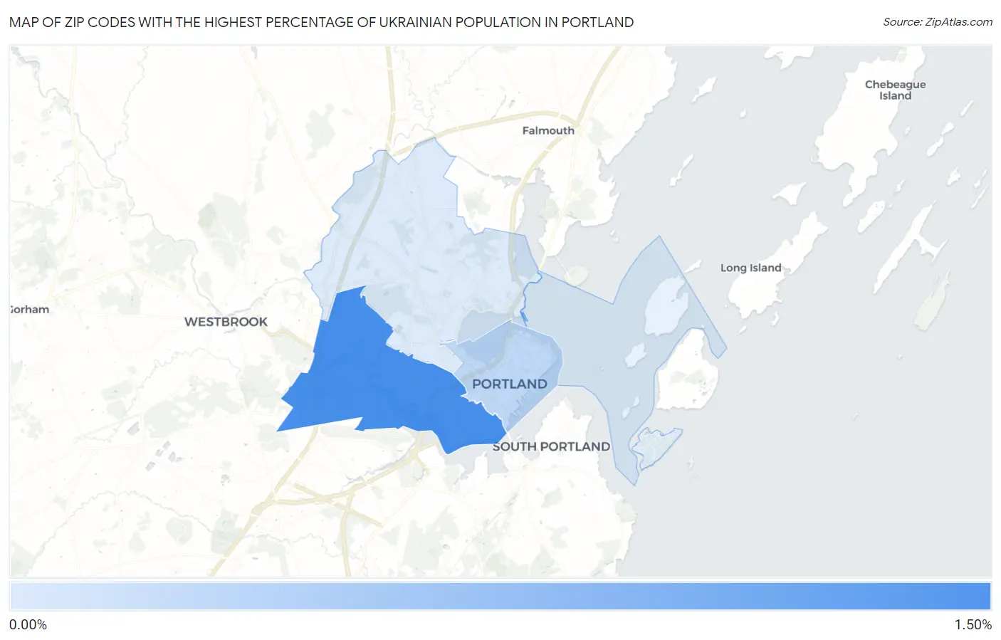 Zip Codes with the Highest Percentage of Ukrainian Population in Portland Map