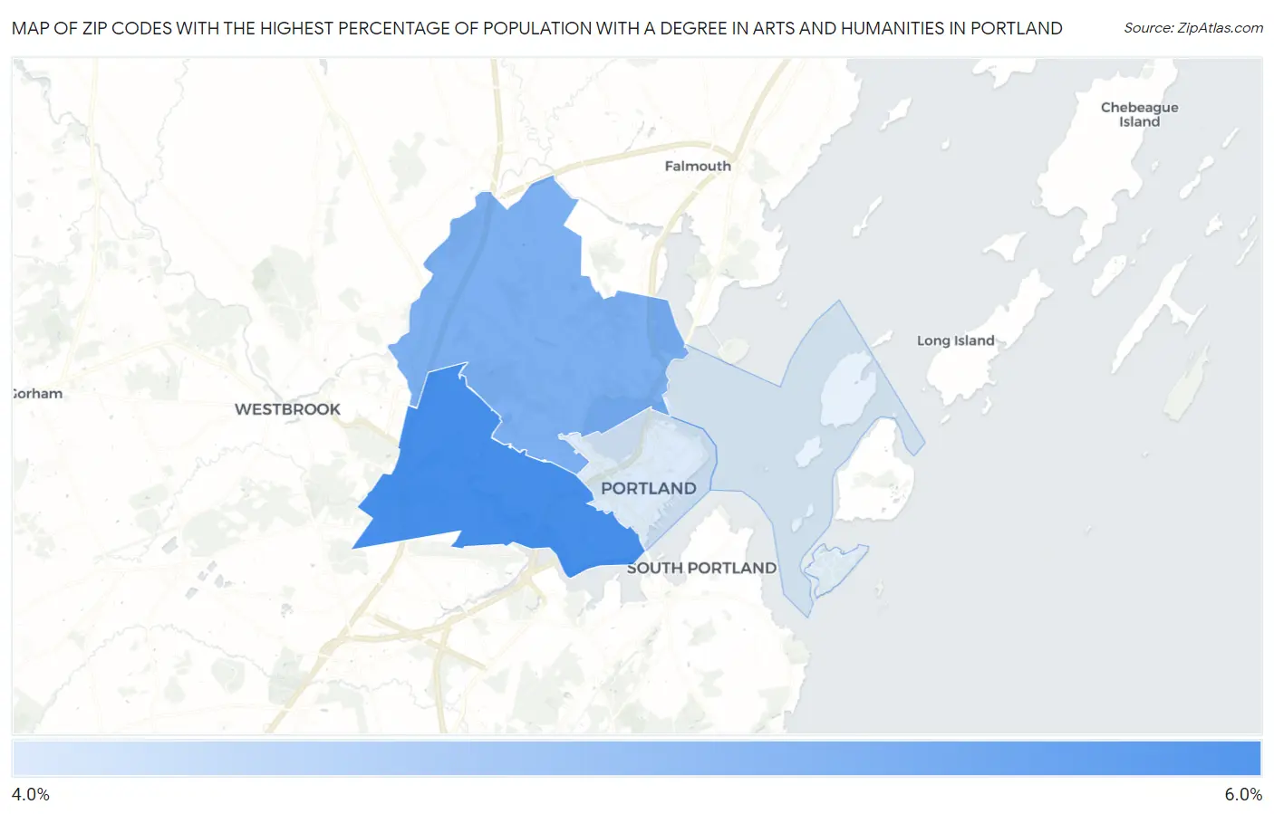 Zip Codes with the Highest Percentage of Population with a Degree in Arts and Humanities in Portland Map