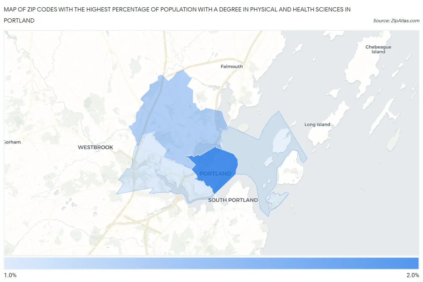 Zip Codes with the Highest Percentage of Population with a Degree in Physical and Health Sciences in Portland Map