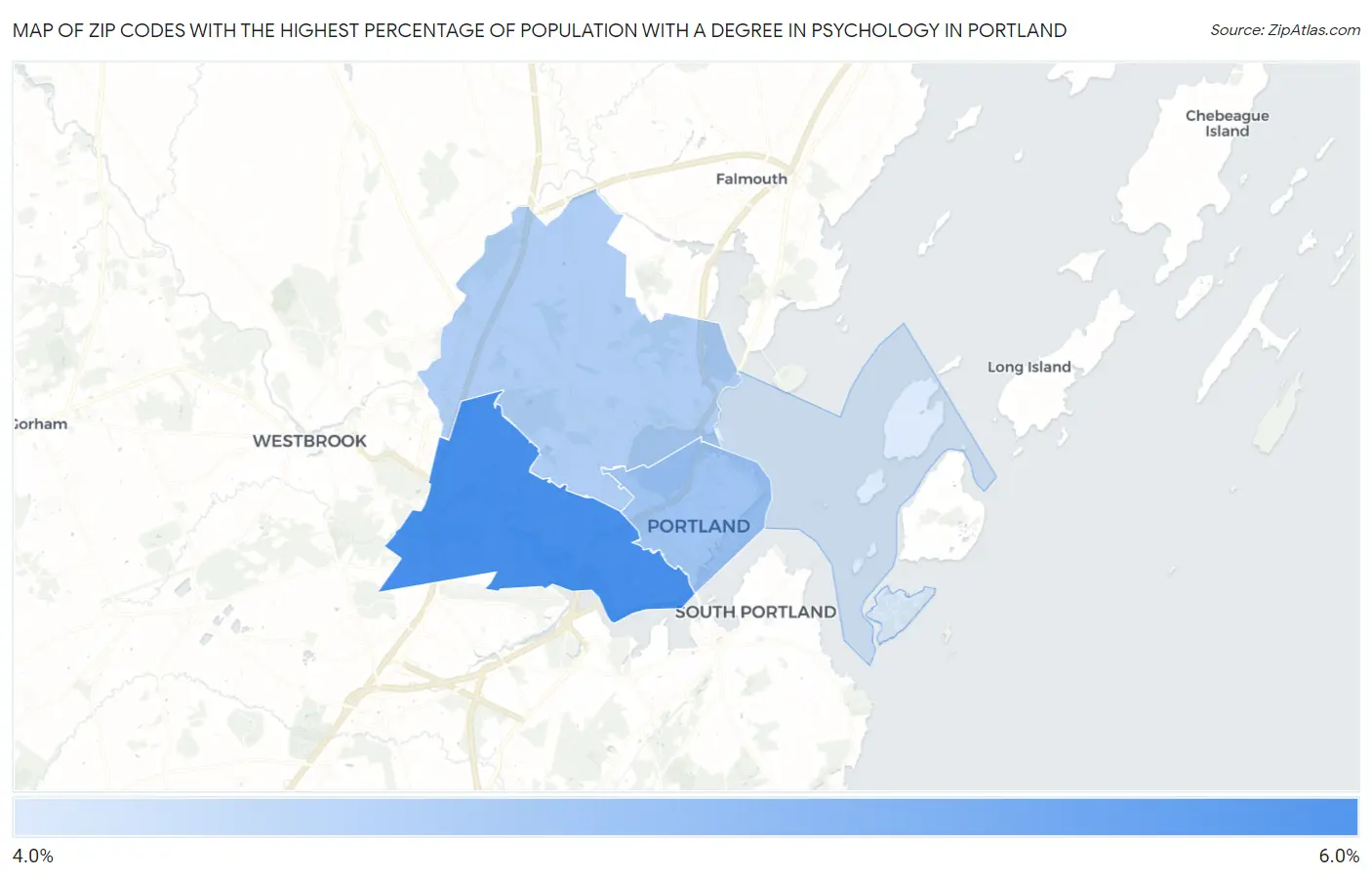 Zip Codes with the Highest Percentage of Population with a Degree in Psychology in Portland Map