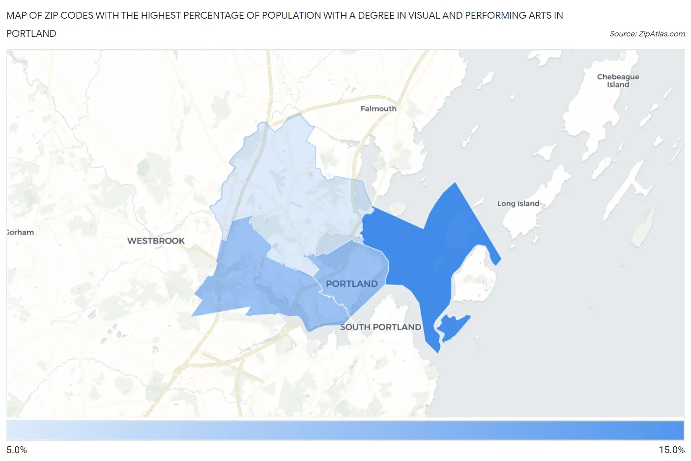 Zip Codes with the Highest Percentage of Population with a Degree in Visual and Performing Arts in Portland Map
