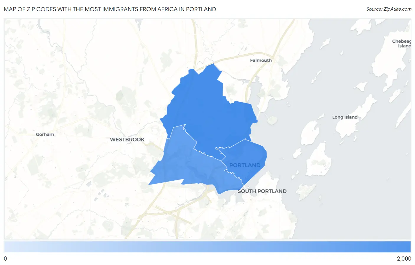 Zip Codes with the Most Immigrants from Africa in Portland Map