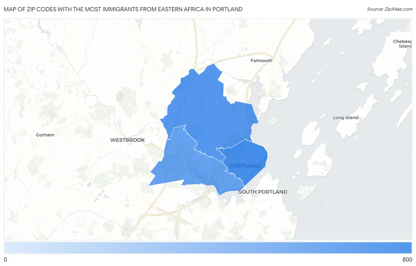 Zip Codes with the Most Immigrants from Eastern Africa in Portland Map