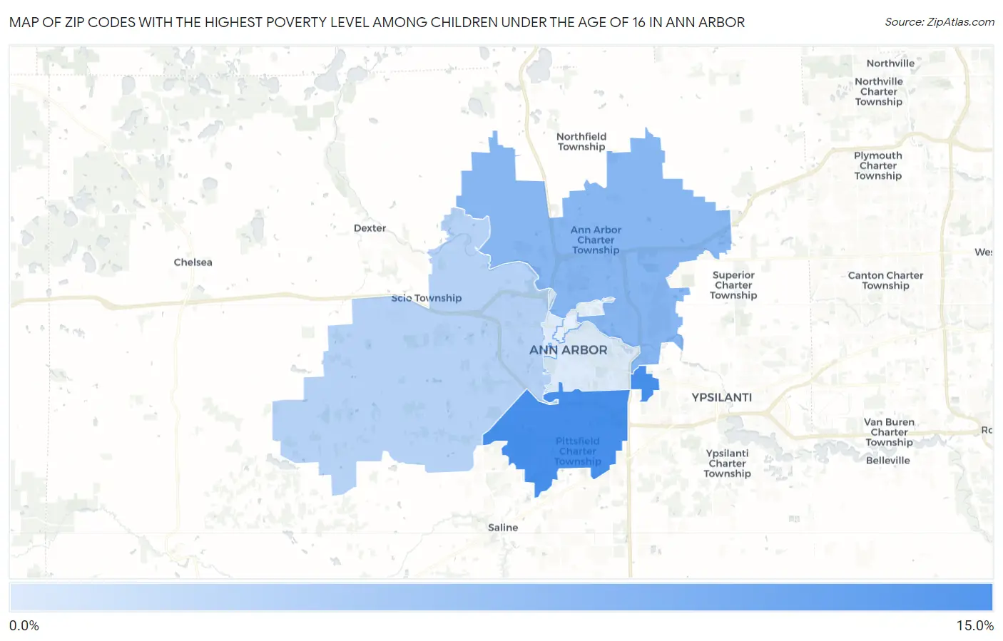 Zip Codes with the Highest Poverty Level Among Children Under the Age of 16 in Ann Arbor Map