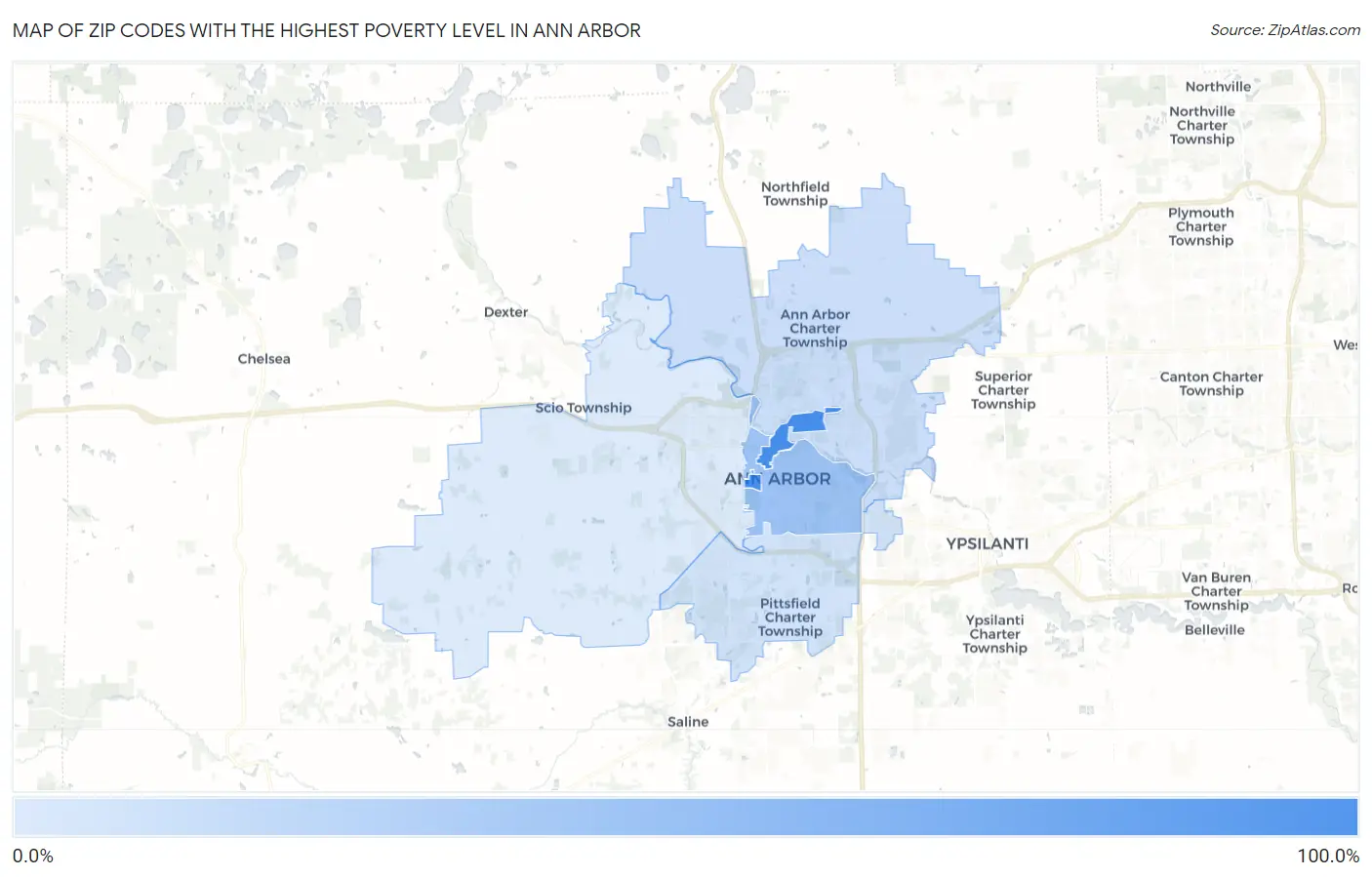 Zip Codes with the Highest Poverty Level in Ann Arbor Map