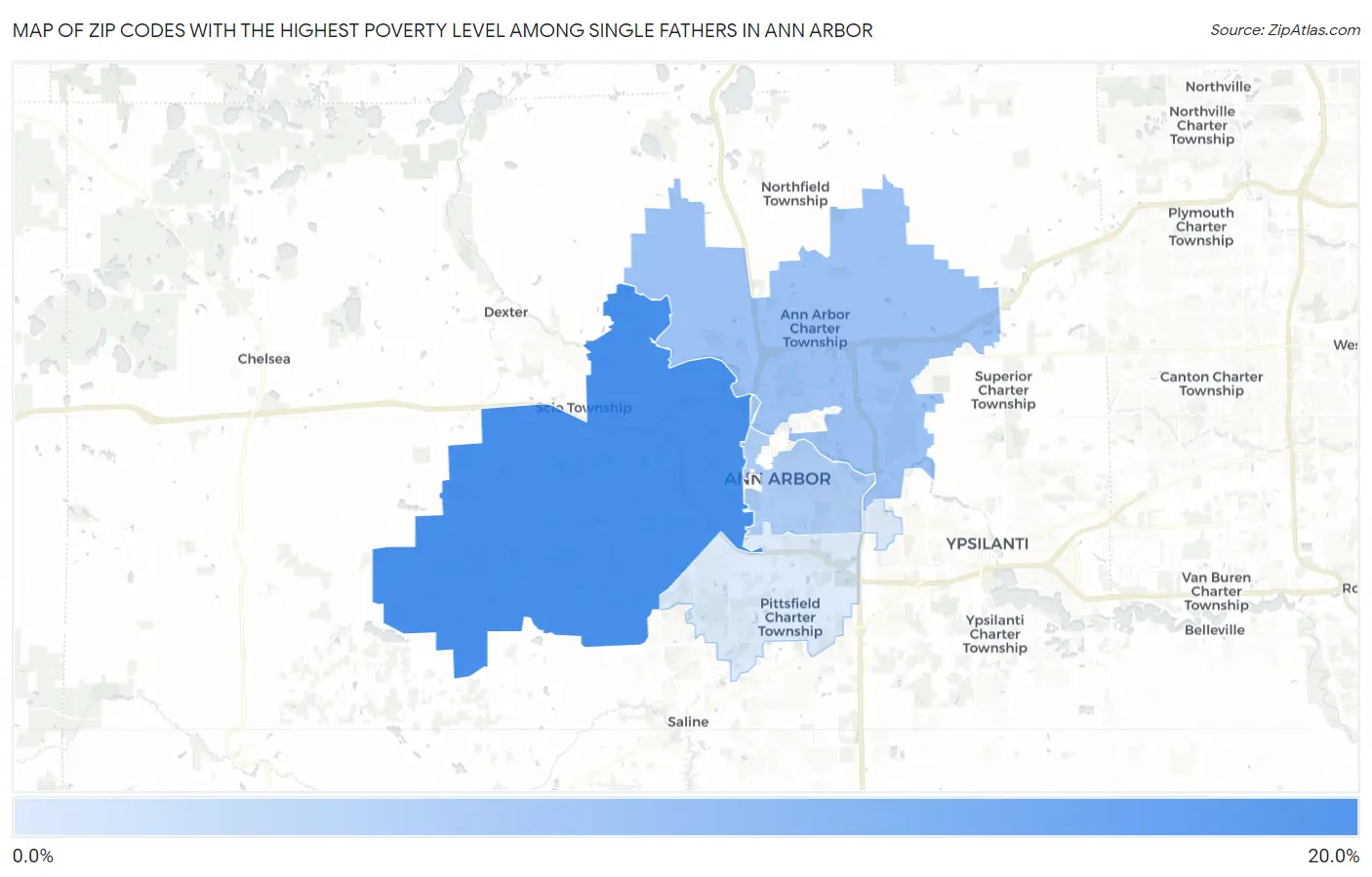 Zip Codes with the Highest Poverty Level Among Single Fathers in Ann Arbor Map