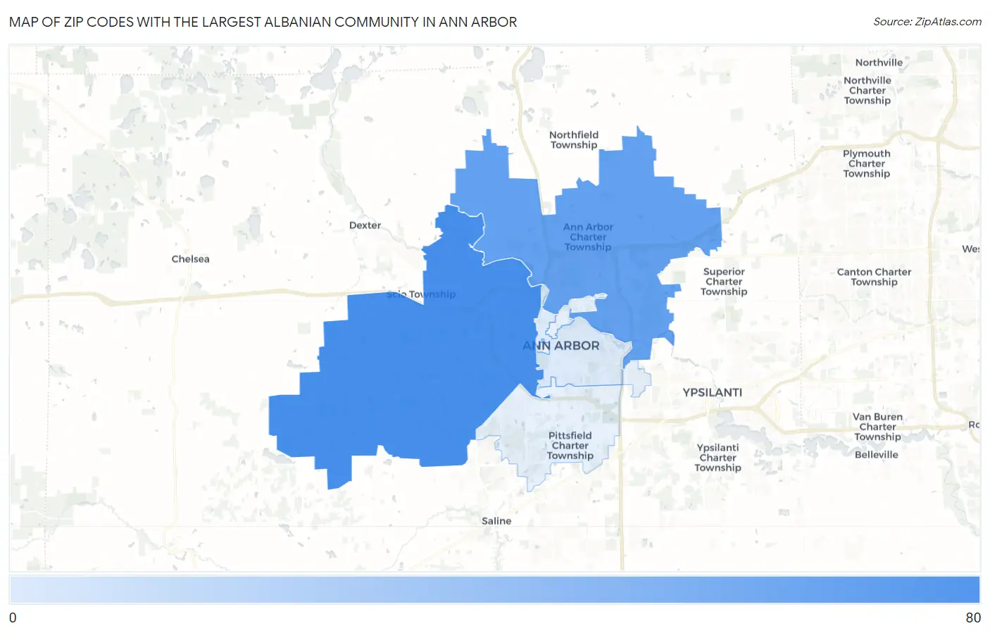 Zip Codes with the Largest Albanian Community in Ann Arbor Map
