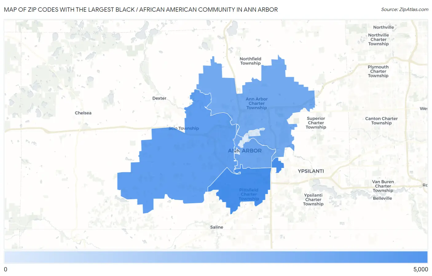 Zip Codes with the Largest Black / African American Community in Ann Arbor Map