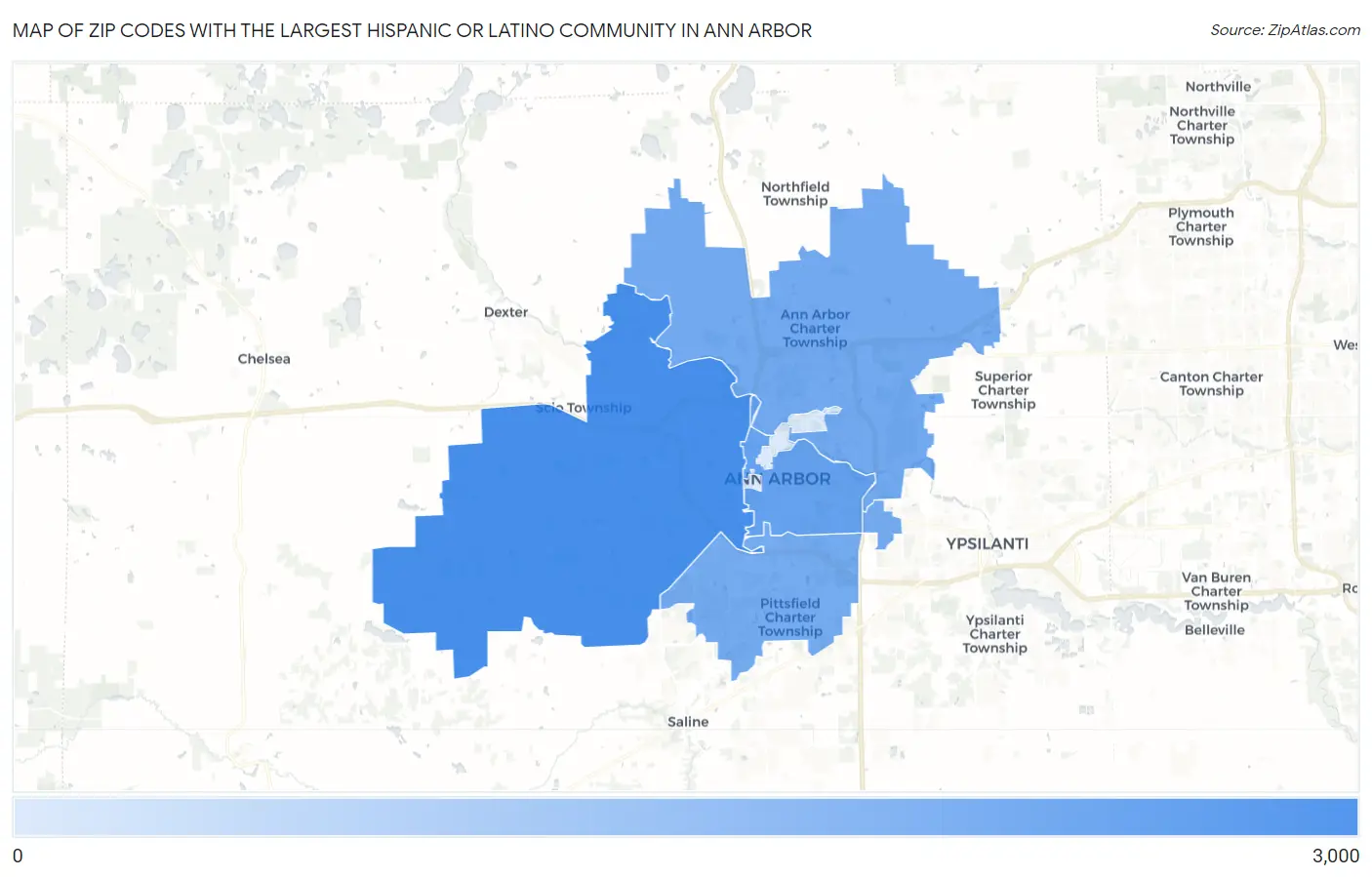 Zip Codes with the Largest Hispanic or Latino Community in Ann Arbor Map