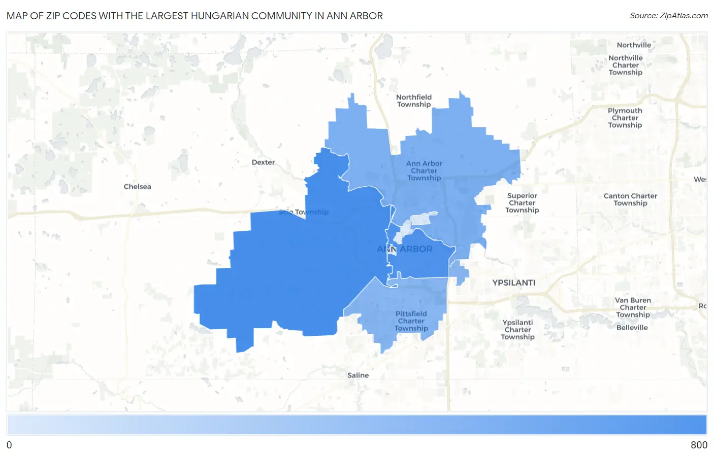 Zip Codes with the Largest Hungarian Community in Ann Arbor Map