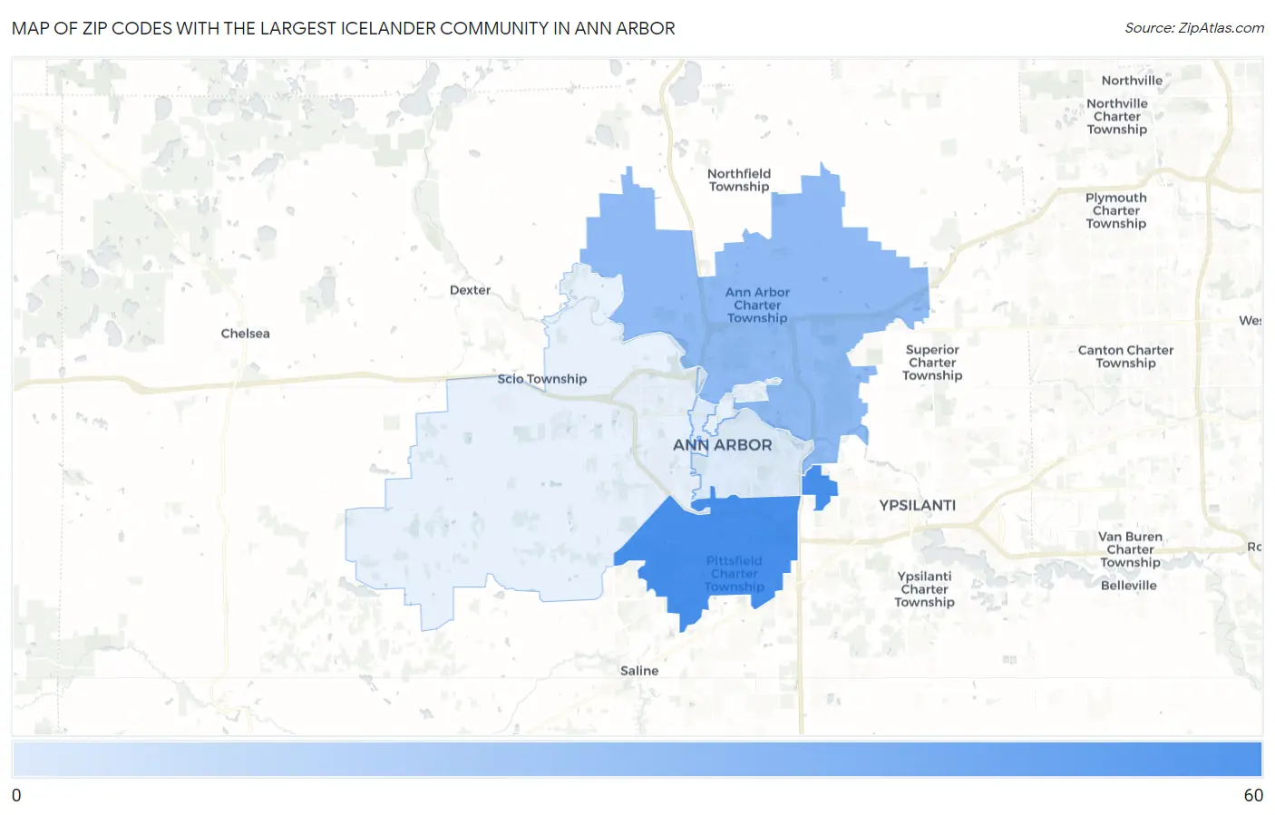 Zip Codes with the Largest Icelander Community in Ann Arbor Map