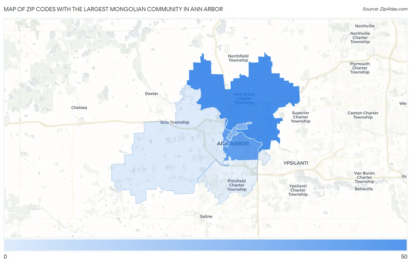 Zip Codes with the Largest Mongolian Community in Ann Arbor Map