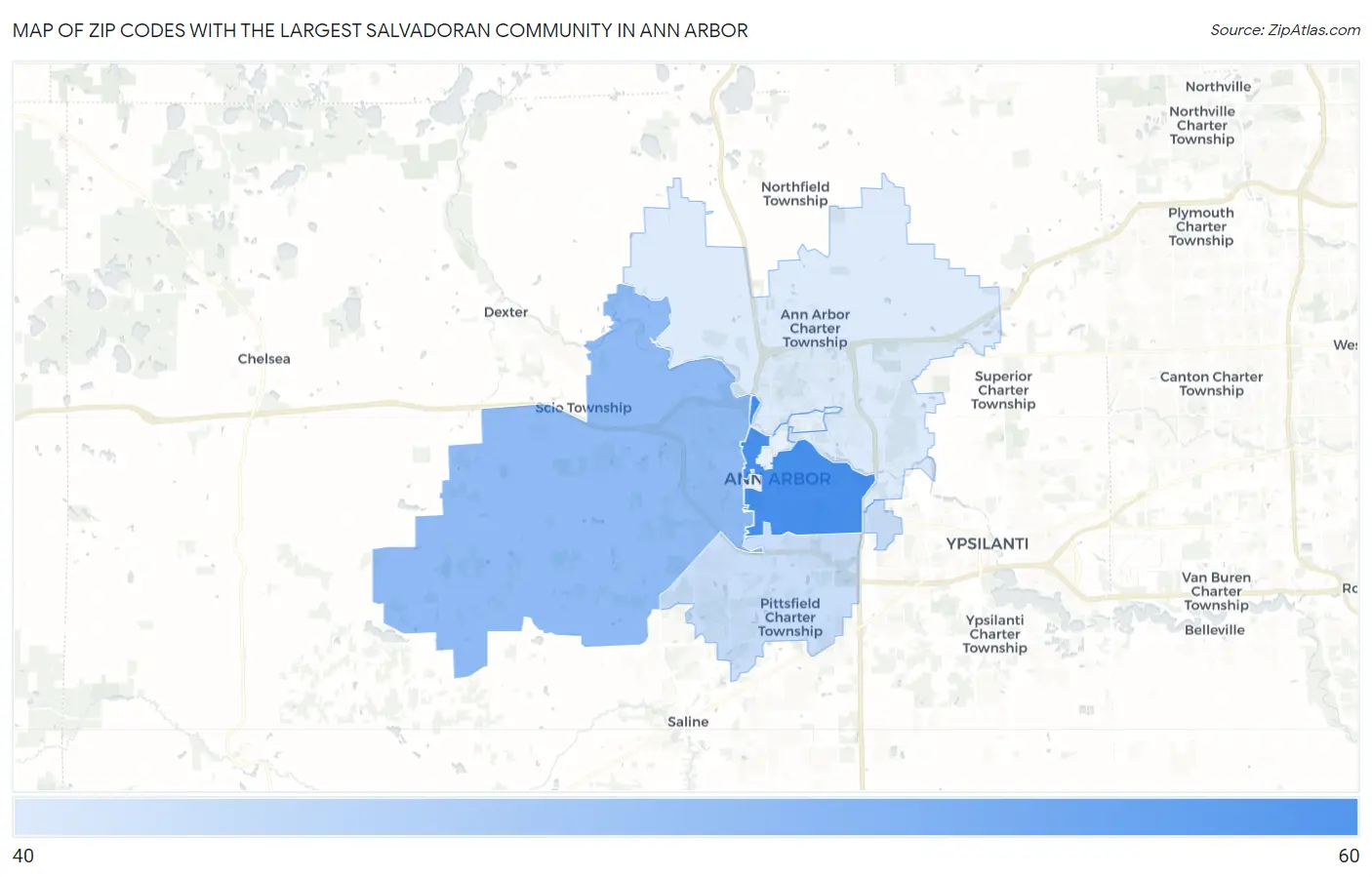 Zip Codes with the Largest Salvadoran Community in Ann Arbor Map