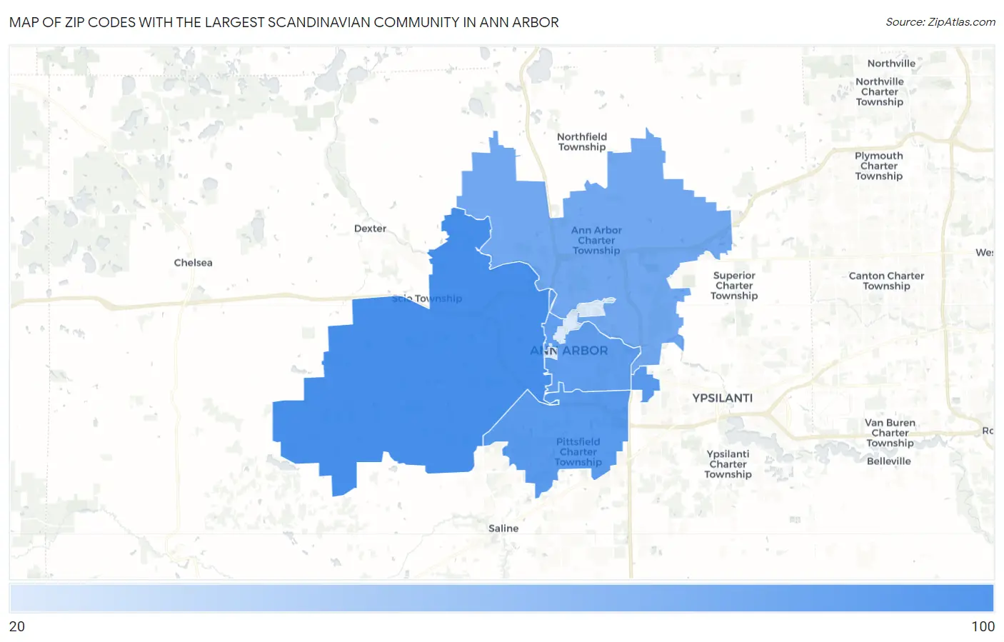Zip Codes with the Largest Scandinavian Community in Ann Arbor Map