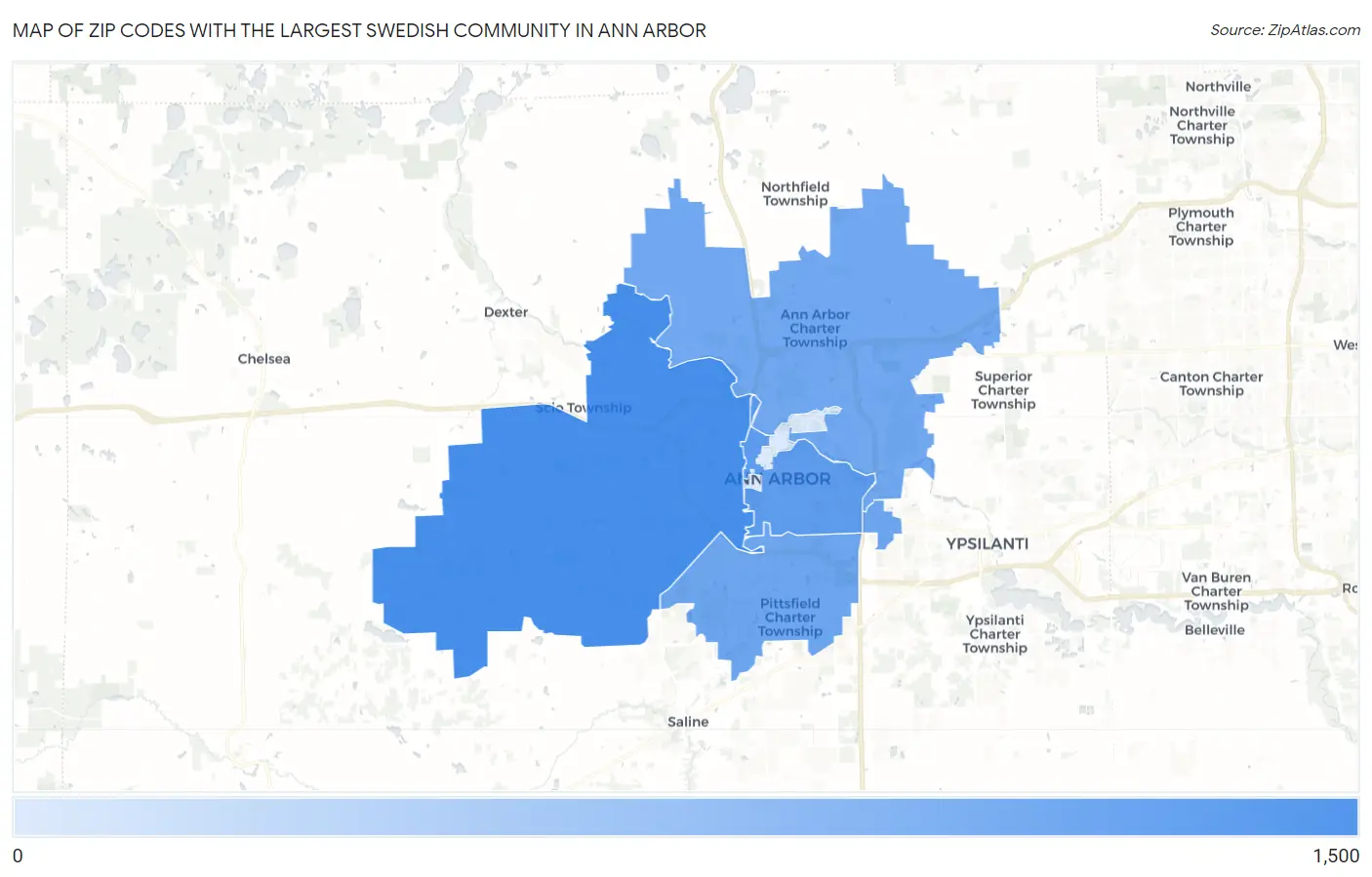 Zip Codes with the Largest Swedish Community in Ann Arbor Map