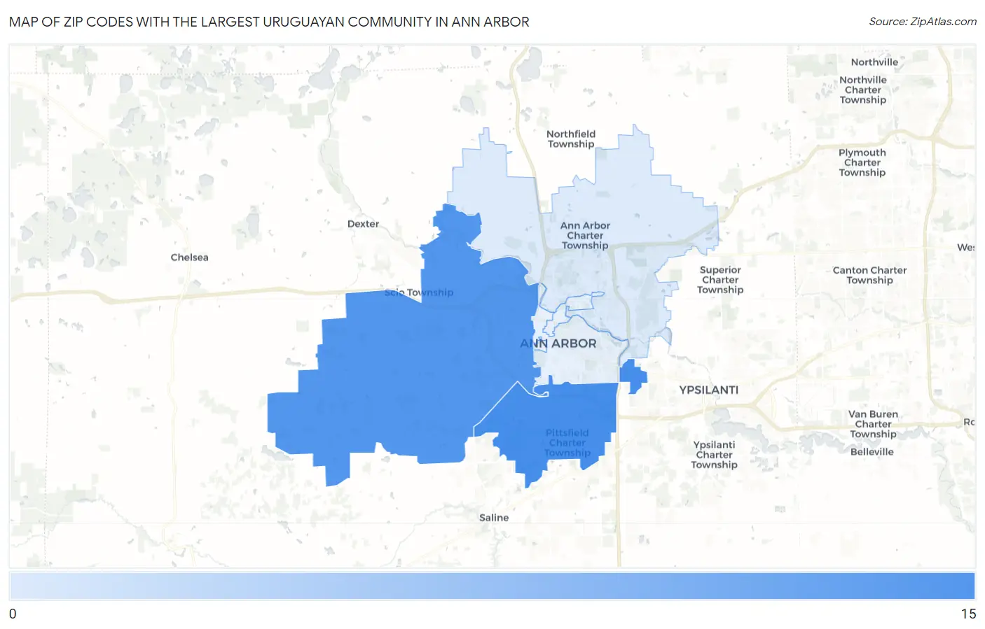 Zip Codes with the Largest Uruguayan Community in Ann Arbor Map