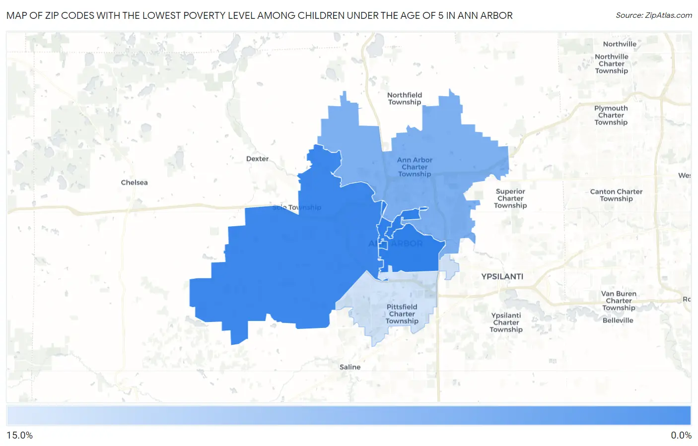 Zip Codes with the Lowest Poverty Level Among Children Under the Age of 5 in Ann Arbor Map