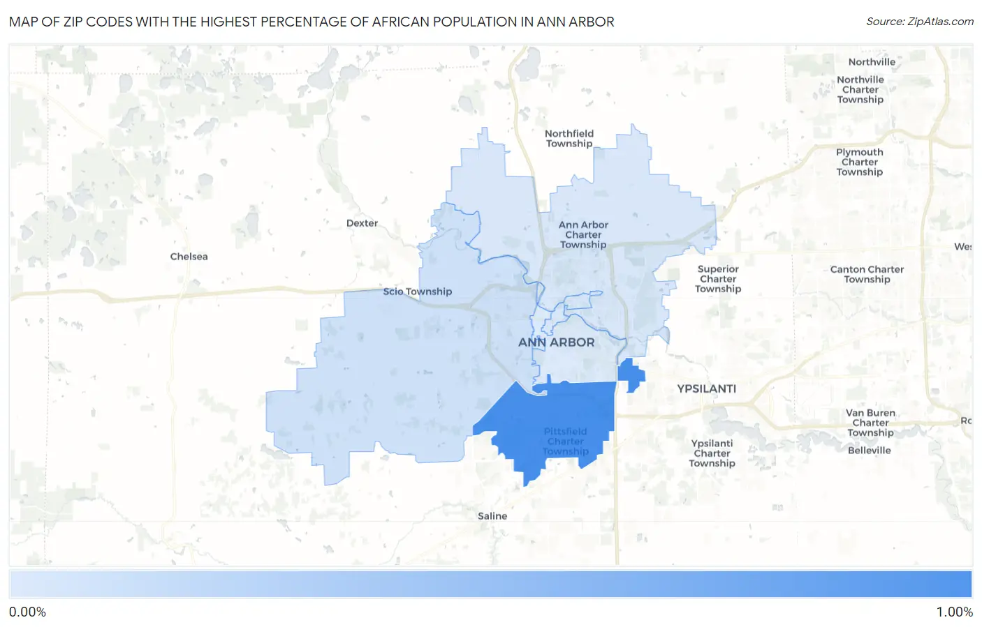 Zip Codes with the Highest Percentage of African Population in Ann Arbor Map