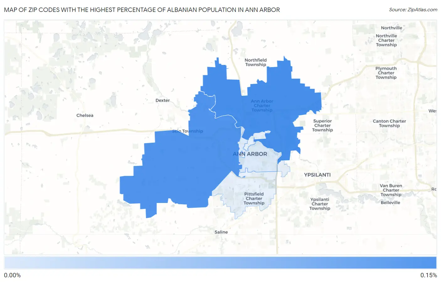 Zip Codes with the Highest Percentage of Albanian Population in Ann Arbor Map