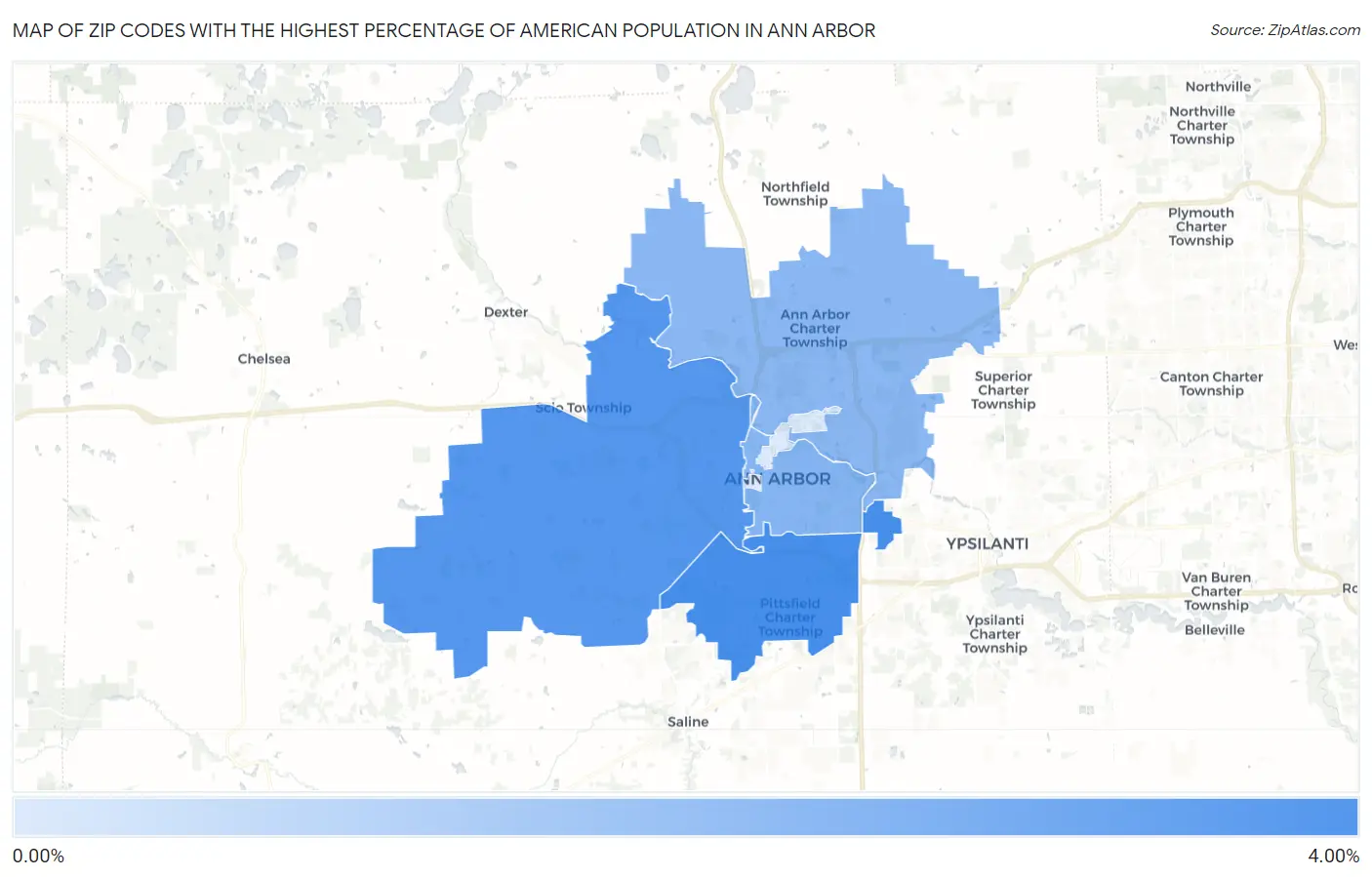 Zip Codes with the Highest Percentage of American Population in Ann Arbor Map