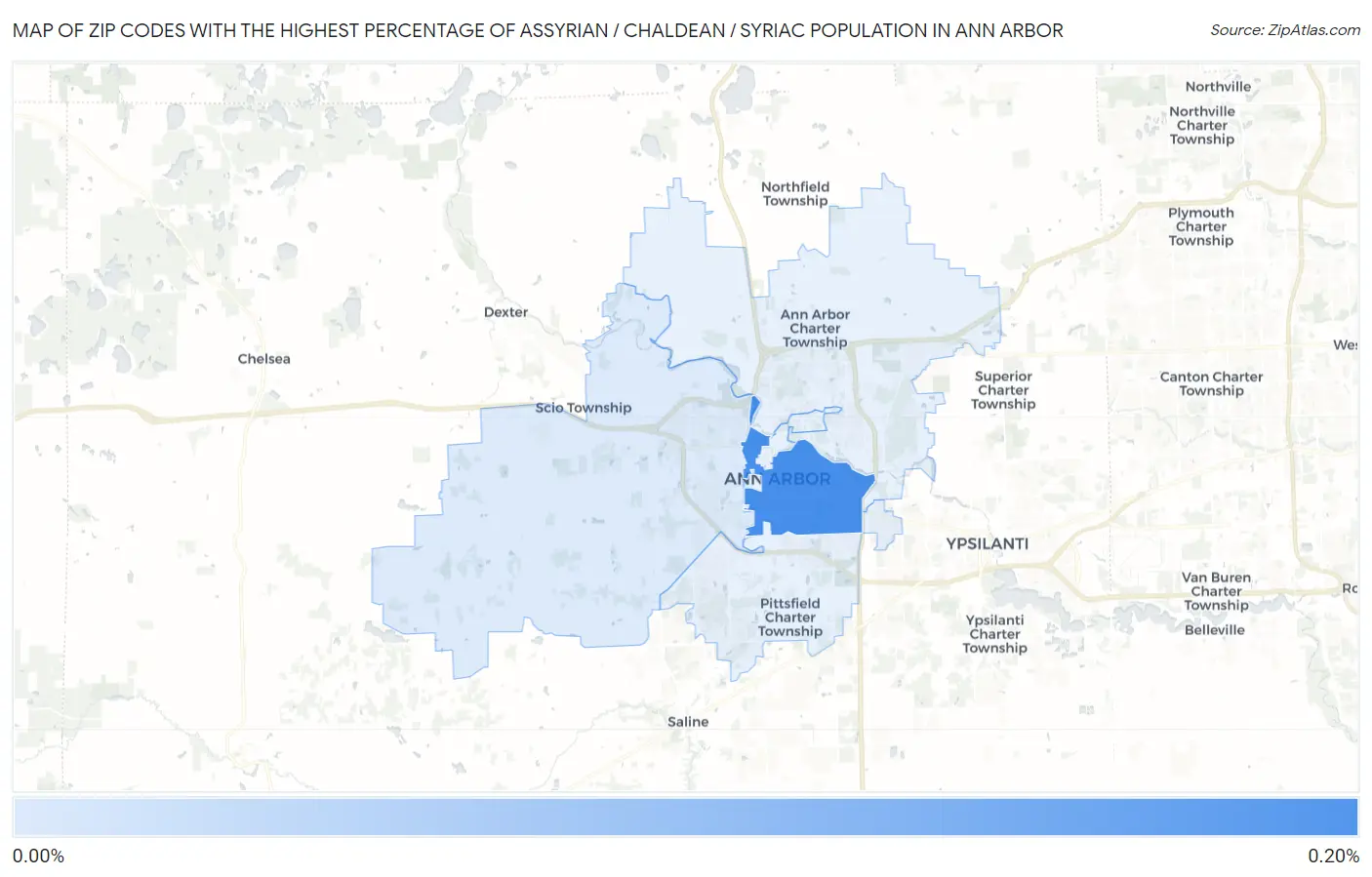Zip Codes with the Highest Percentage of Assyrian / Chaldean / Syriac Population in Ann Arbor Map