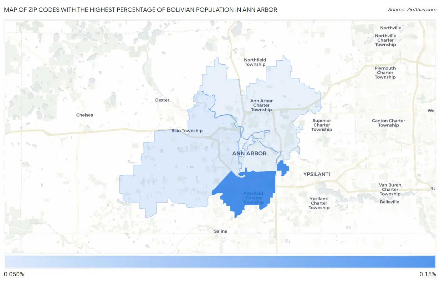 Zip Codes with the Highest Percentage of Bolivian Population in Ann Arbor Map