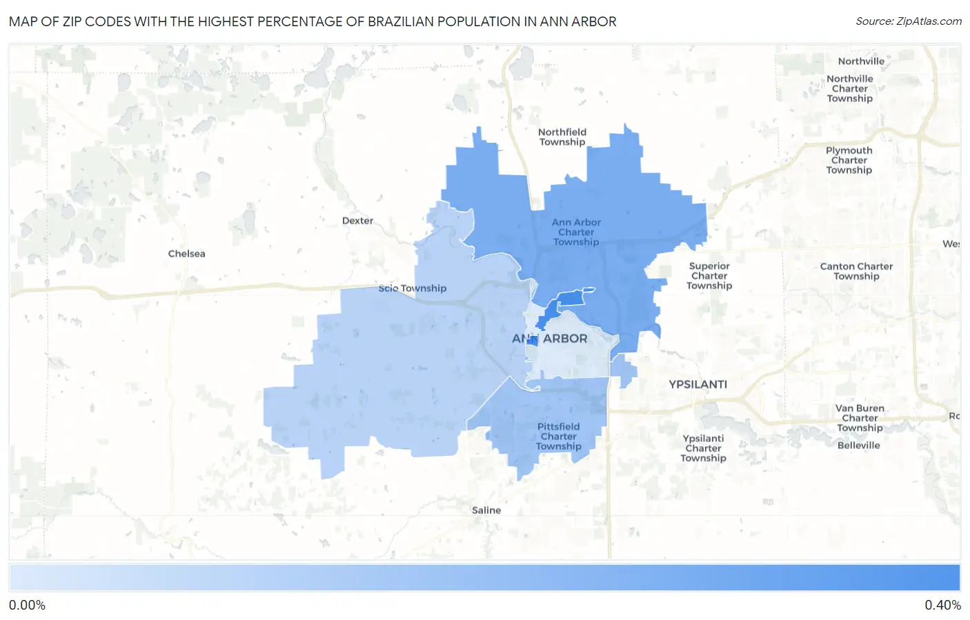 Zip Codes with the Highest Percentage of Brazilian Population in Ann Arbor Map