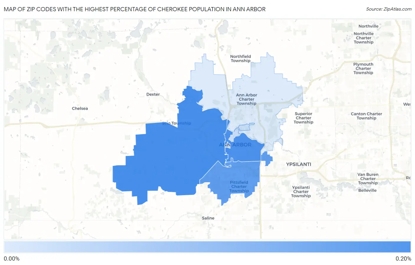Zip Codes with the Highest Percentage of Cherokee Population in Ann Arbor Map