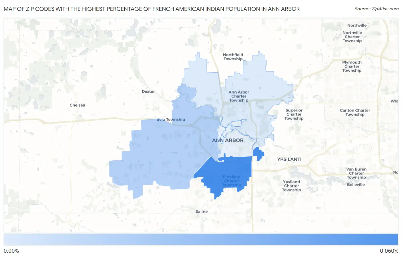 Zip Codes with the Highest Percentage of French American Indian Population in Ann Arbor Map