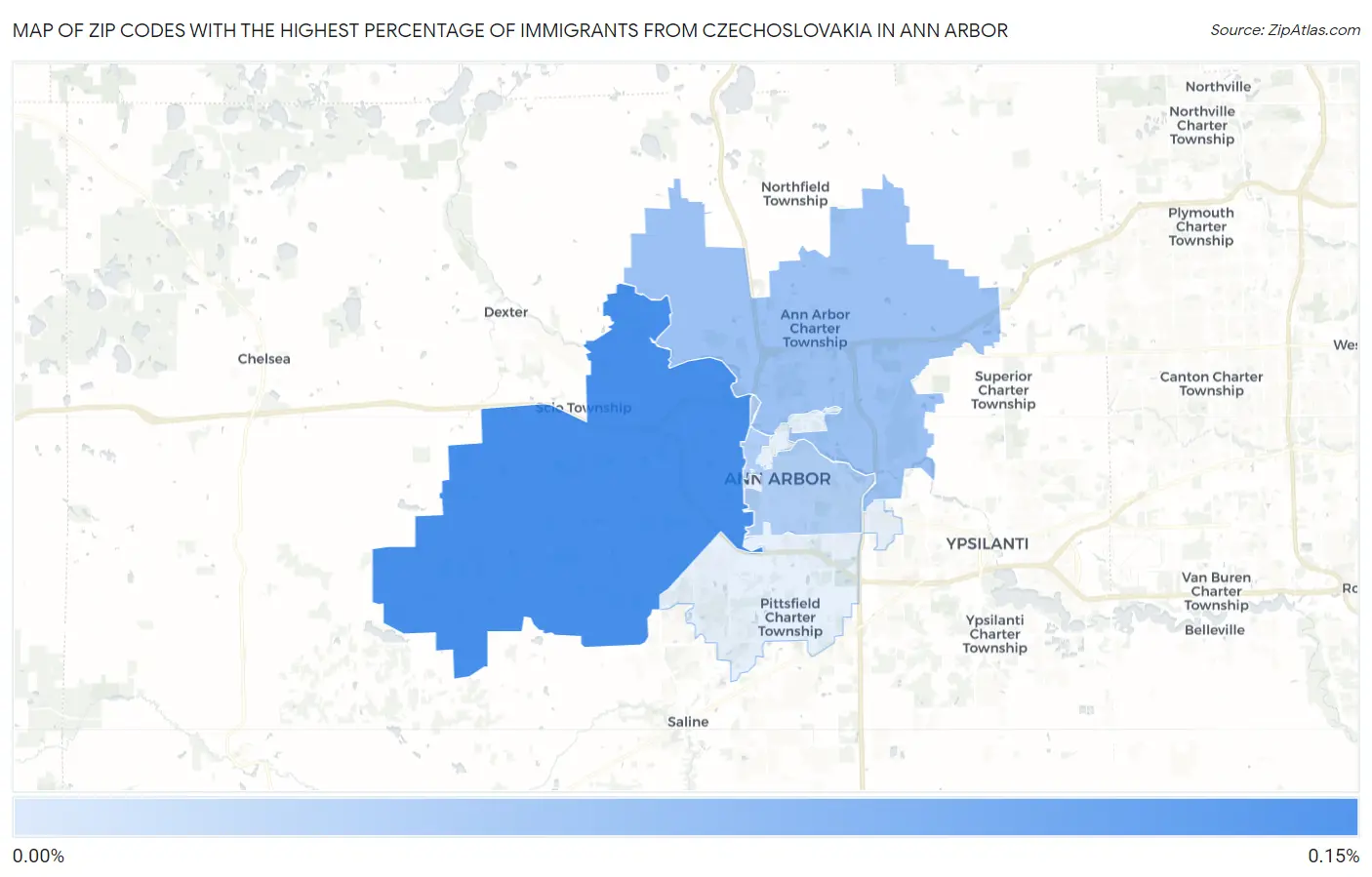 Zip Codes with the Highest Percentage of Immigrants from Czechoslovakia in Ann Arbor Map