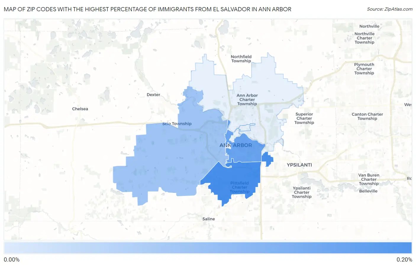 Zip Codes with the Highest Percentage of Immigrants from El Salvador in Ann Arbor Map