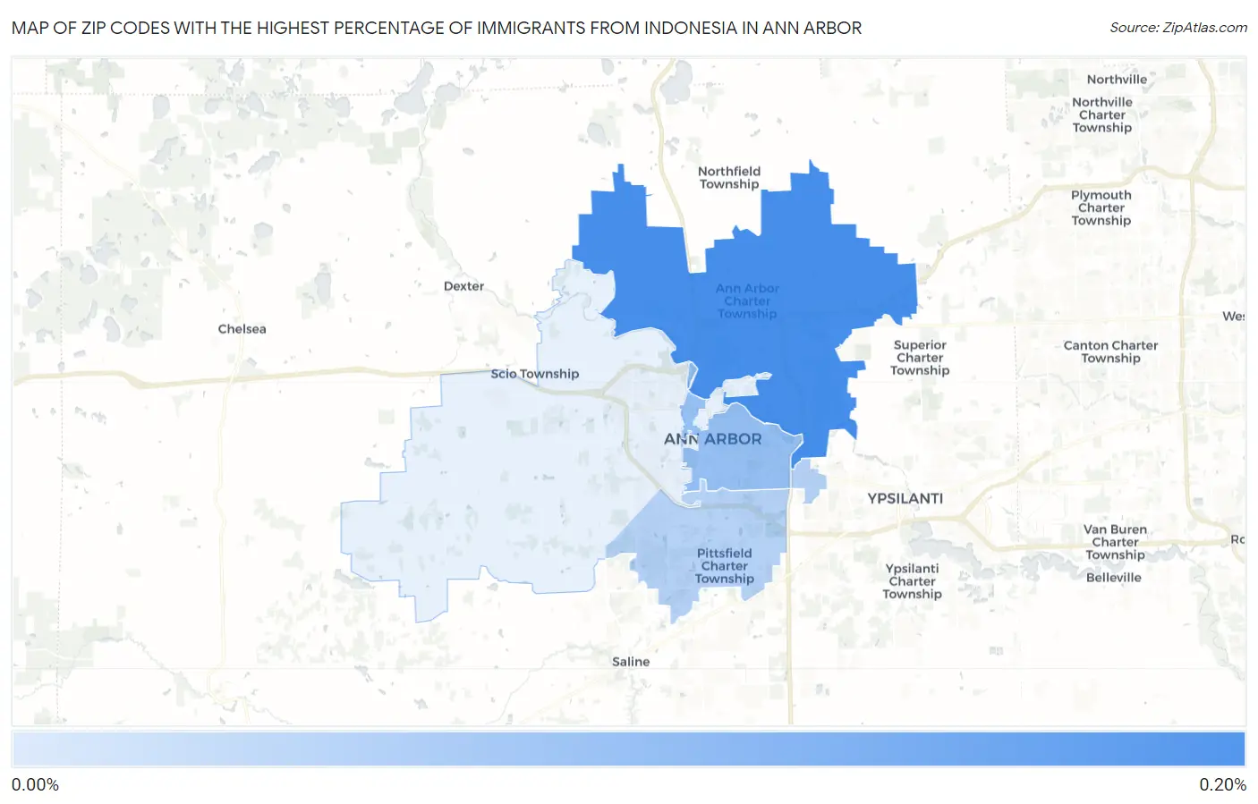 Zip Codes with the Highest Percentage of Immigrants from Indonesia in Ann Arbor Map