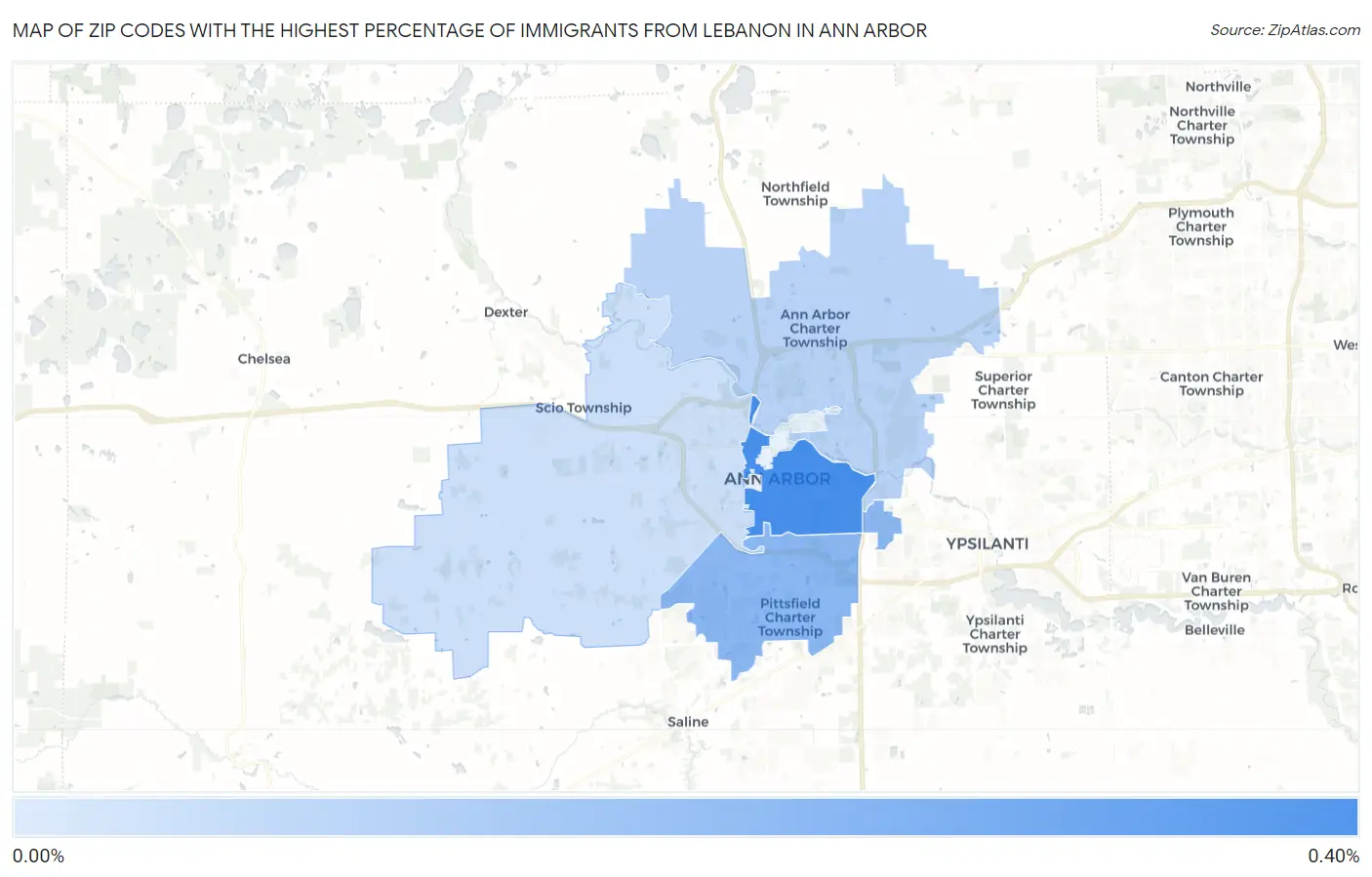 Zip Codes with the Highest Percentage of Immigrants from Lebanon in Ann Arbor Map