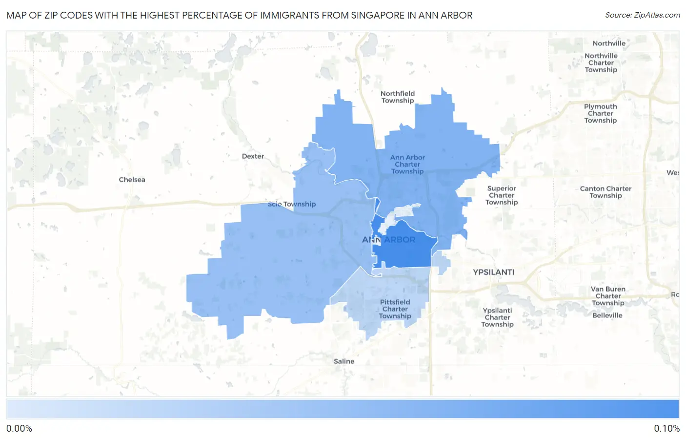 Zip Codes with the Highest Percentage of Immigrants from Singapore in Ann Arbor Map