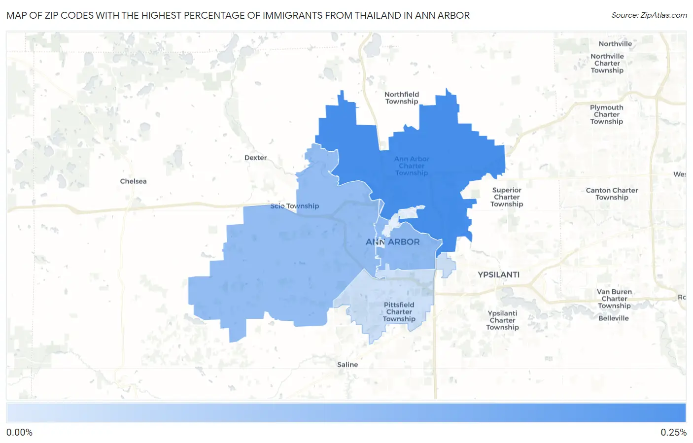 Zip Codes with the Highest Percentage of Immigrants from Thailand in Ann Arbor Map