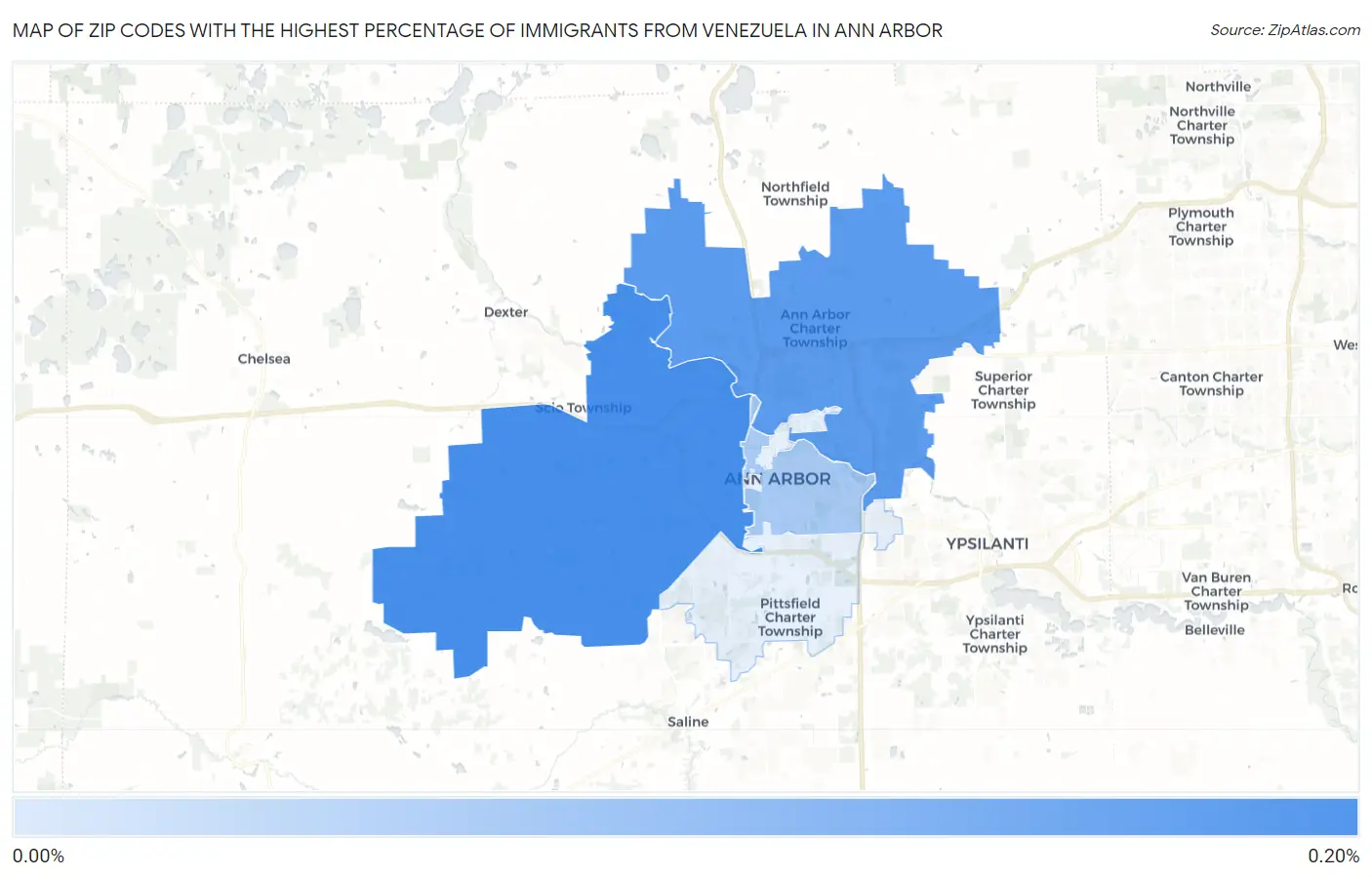 Zip Codes with the Highest Percentage of Immigrants from Venezuela in Ann Arbor Map
