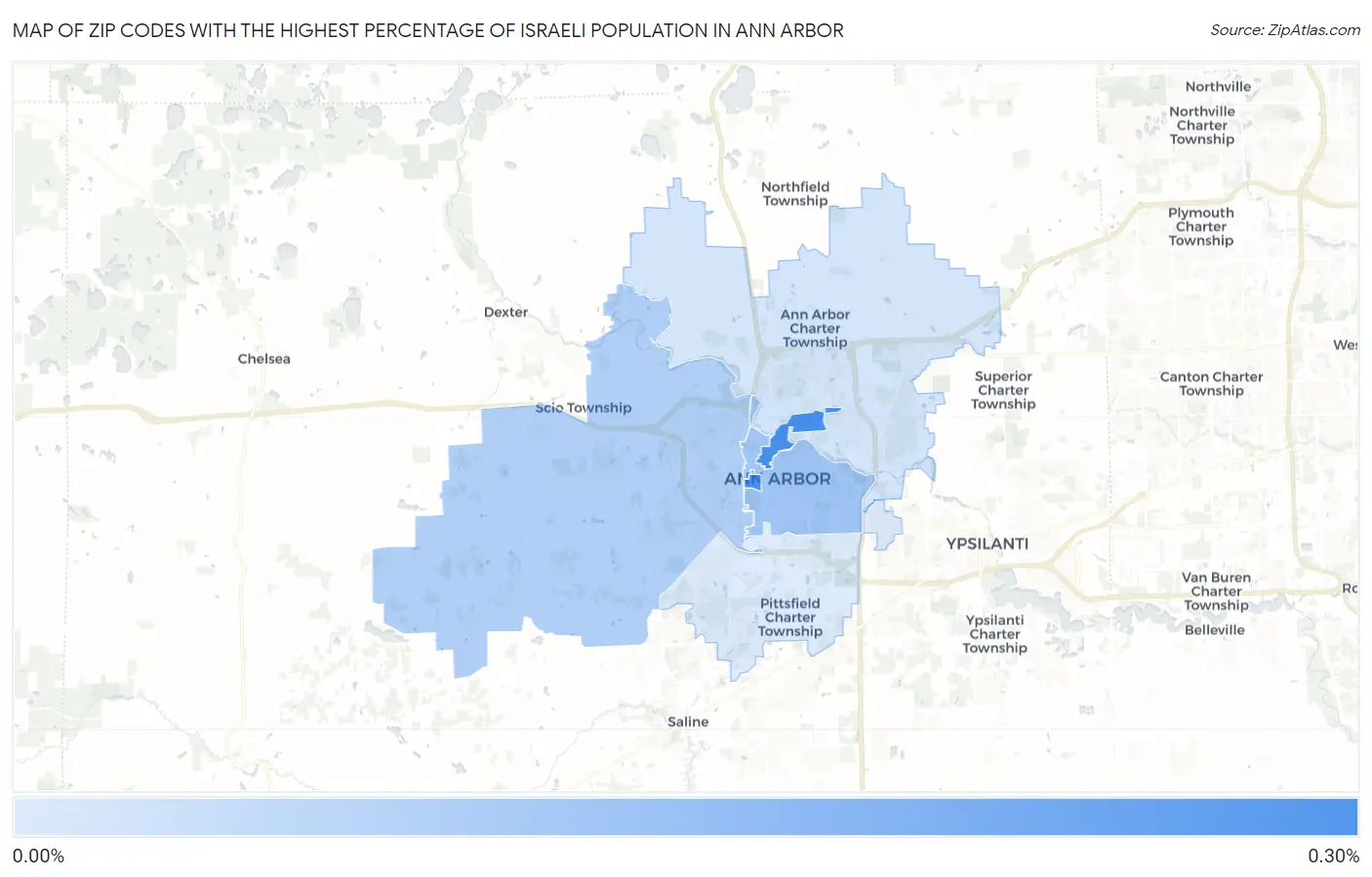 Zip Codes with the Highest Percentage of Israeli Population in Ann Arbor Map